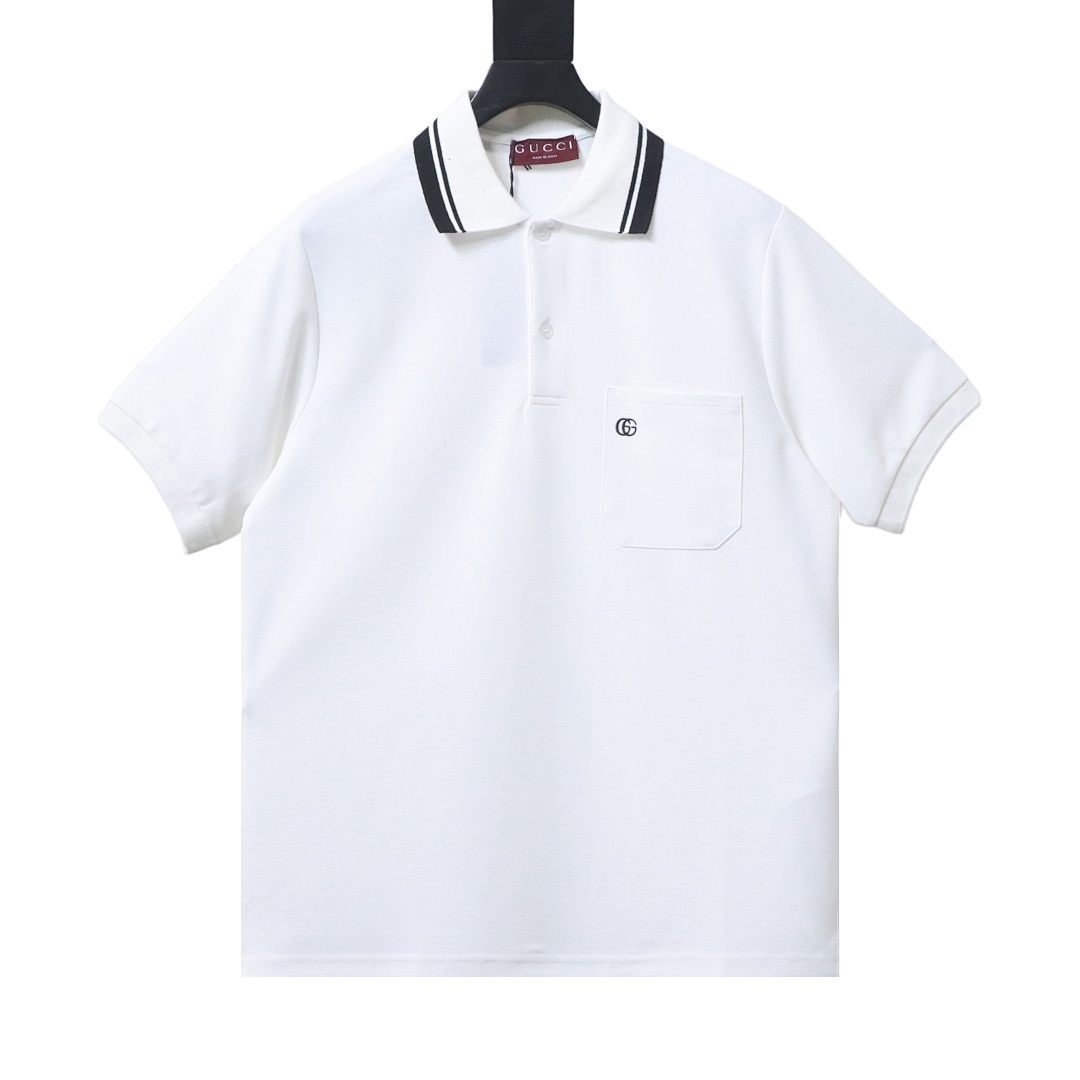 EM Sneakers GUCCI 26SS Classic Pocket Double G Embroidered Logo Short-Sleeve Polo Shirt White