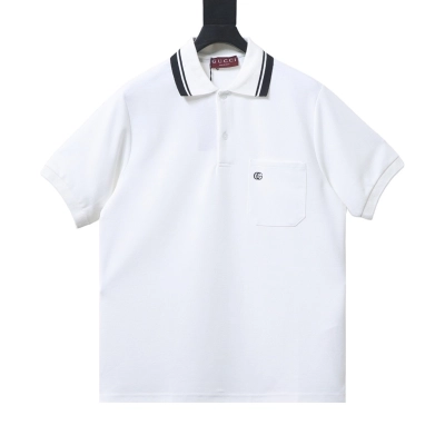 EM Sneakers GUCCI 26SS Classic Pocket Double G Embroidered Logo Short-Sleeve Polo Shirt White 01