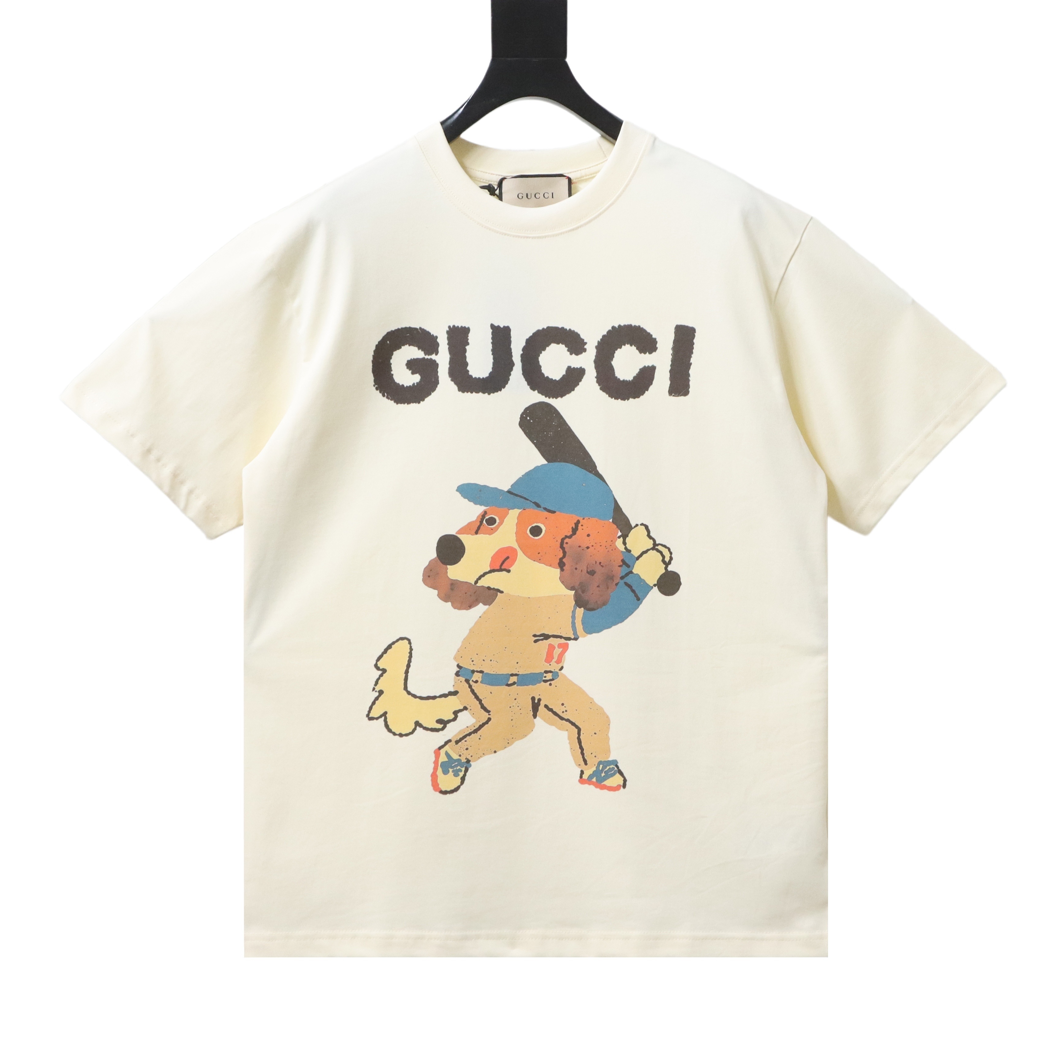 EM Sneakers Gucci Cartoon Baseball Dog Print T-Shirt Apricot