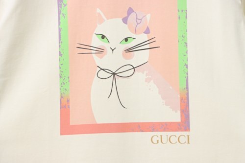 EM Sneakers Gucci Cartoon Cat Print T-Shirt Apricot