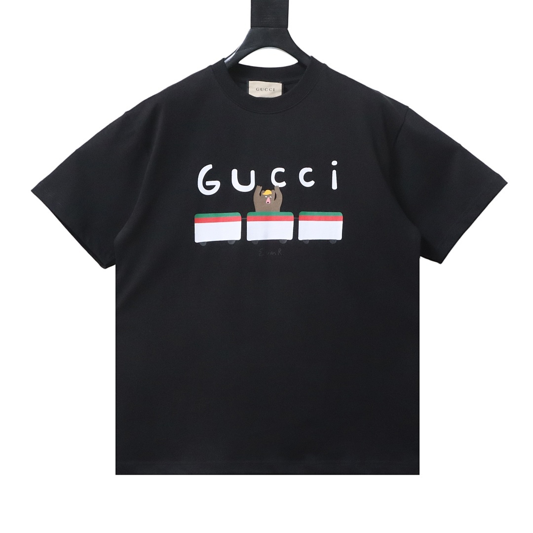 EM Sneakers Gucci Cartoon Train Bear Print T-shirt Black