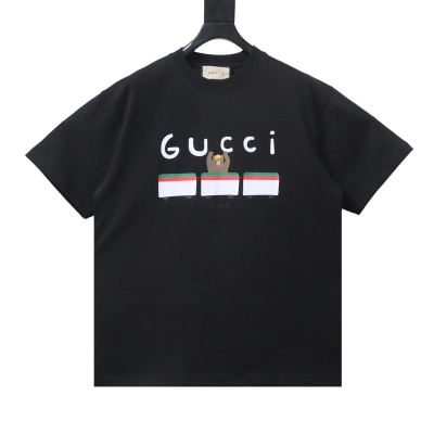 EM Sneakers Gucci Cartoon Train Bear Print T-shirt Black 01
