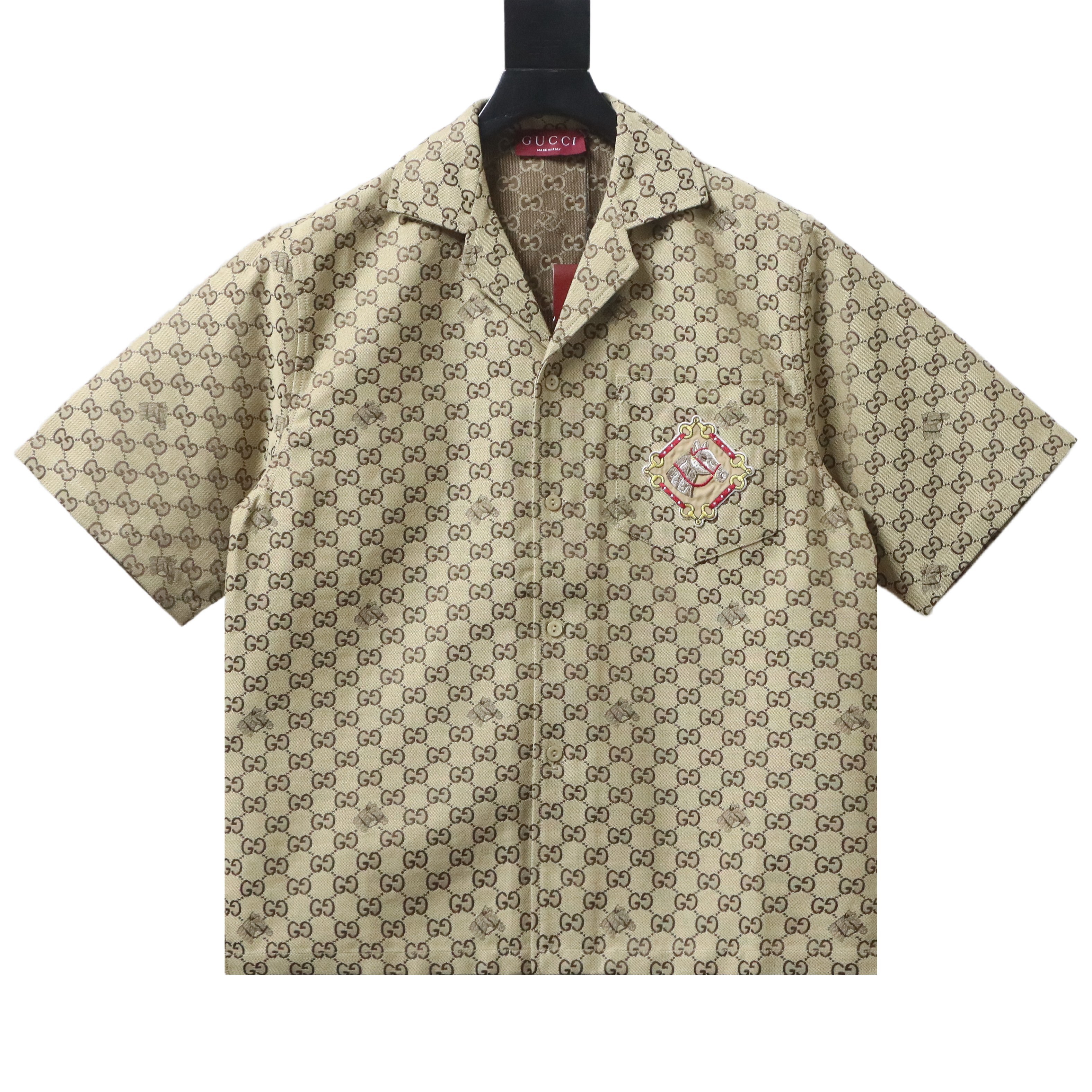EM Sneakers Gucci Classic GG Monogram Embroidered Hhorse Year Badge Cuban Collar Short-sleeved Shirt