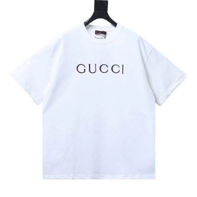 EM Sneakers Gucci Minimalist Letter Print Embroidered Logo T-shirt White 01
