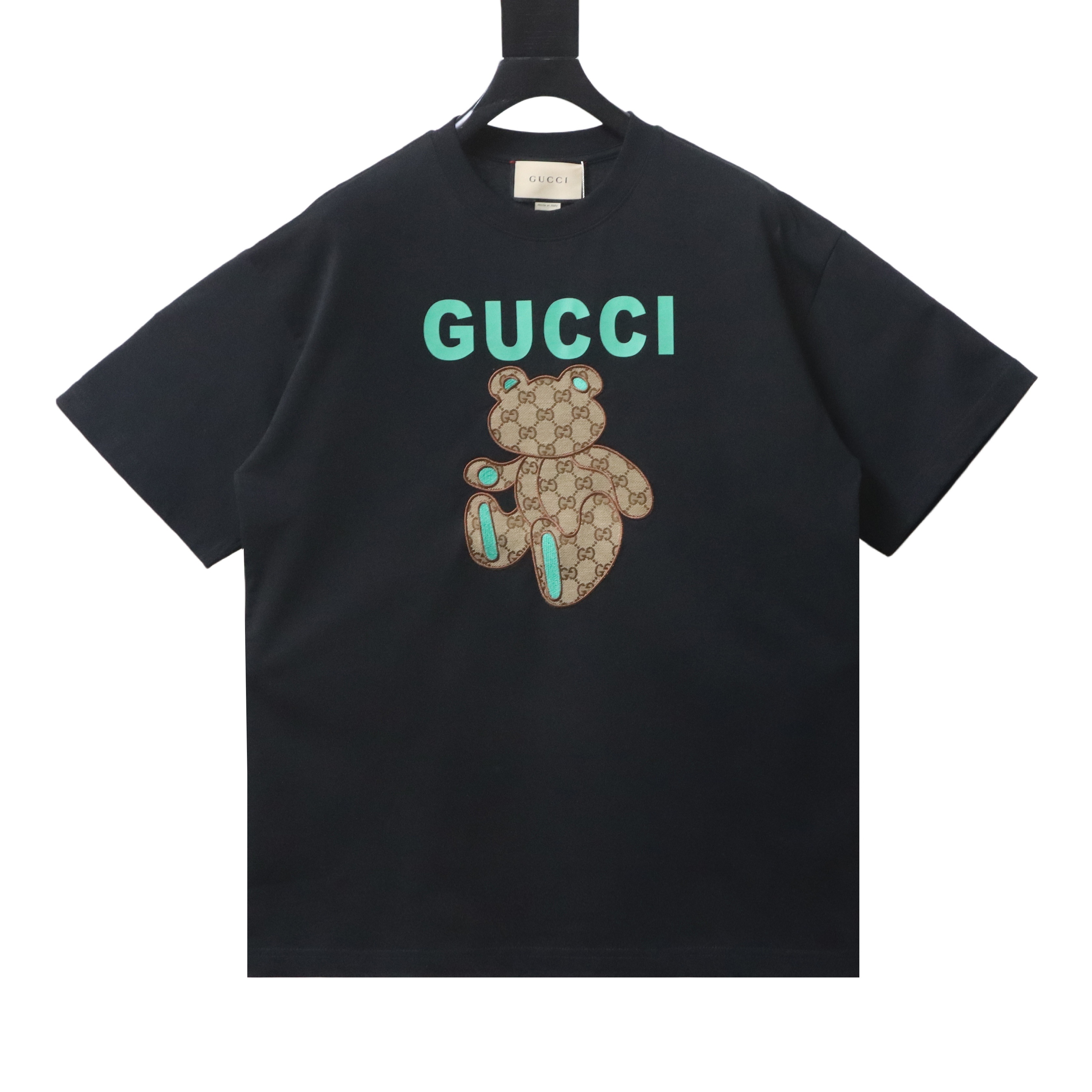 EM Sneakers Gucci Monogrammed Teddy Bear Embroidered Print T-shirt Black