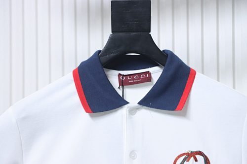 EM Sneakers GUCCI Pocket Embroidered Logo Short-Sleeve Polo Shirt White