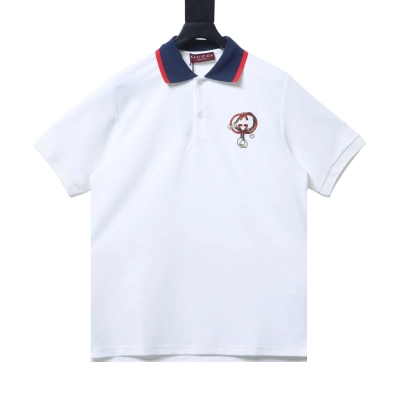 EM Sneakers GUCCI Pocket Embroidered Logo Short-Sleeve Polo Shirt White 01