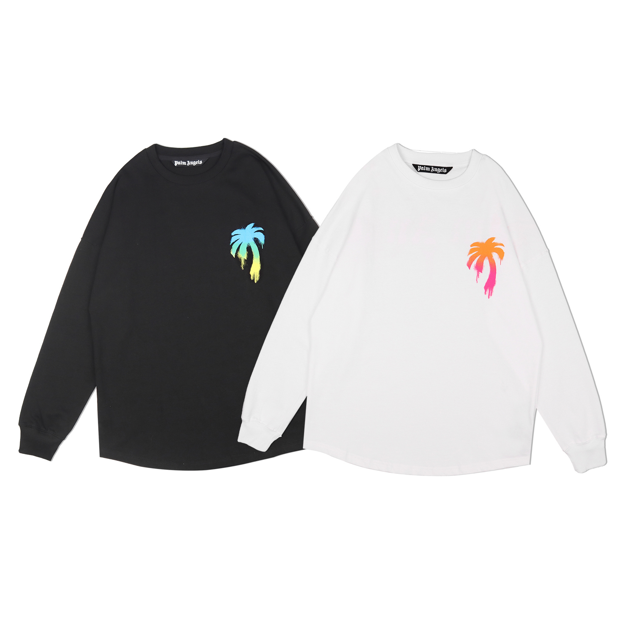 EM Sneakers Palm Angels Sprayed Palm Logo Over Long sleeve Shirt #906 Black /White