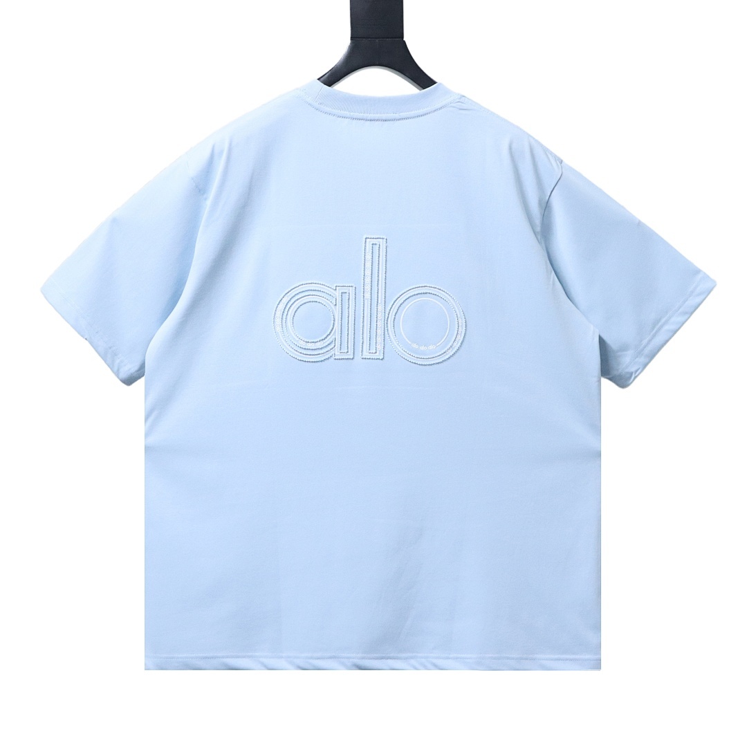 EM Sneakers ALO Yoga 26SS Back Logo Embroidered T-Shirt Sky Blue