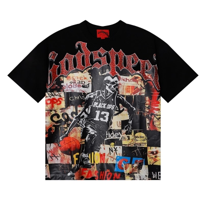 EM Sneakers Godspeed Basketball No. 13 Player Poster Print T-shirt #7055 Black /Apricot 02
