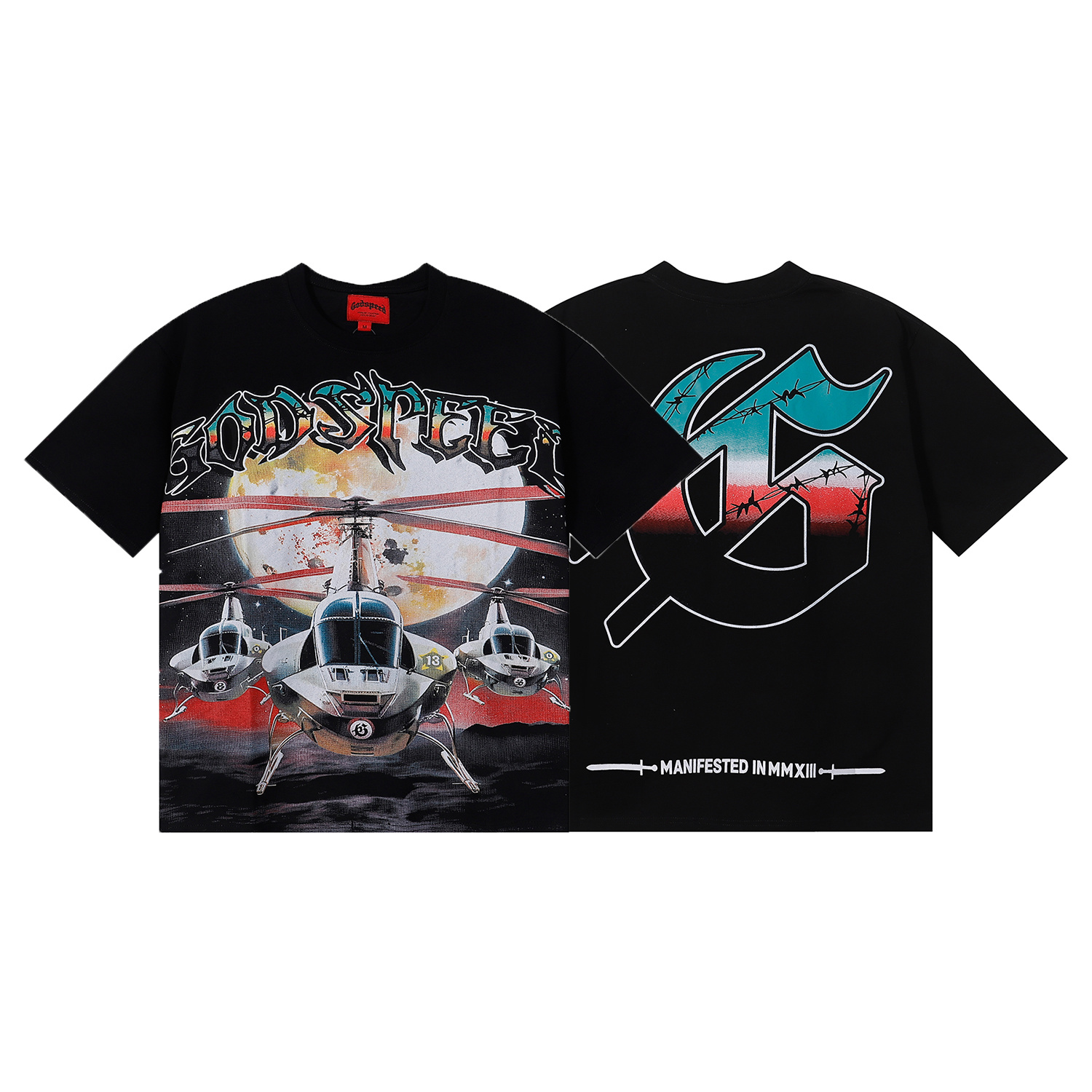EM Sneakers Godspeed Helicopter Print T-shirt #7035 Black