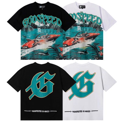 EM Sneakers Godspeed Speedboat Shark Print T-shirt #7051 Black /White 01