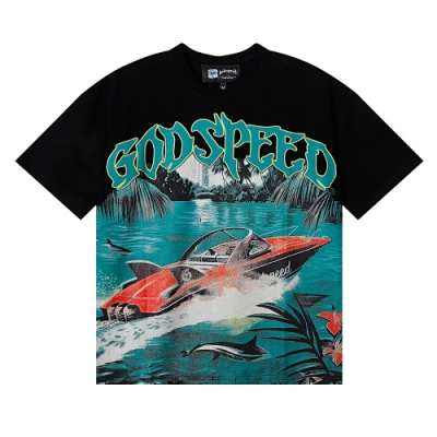 EM Sneakers Godspeed Speedboat Shark Print T-shirt #7051 Black /White 02