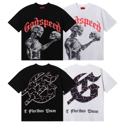 EM Sneakers Godspeed Tech Gaze Skull Print T-shirt #7038 Black /White 01