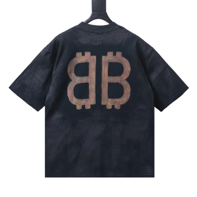 EM Sneakers Balenciaga Double B Distressed Hand-Painted Bitcoin Print T-Shirt Black 02