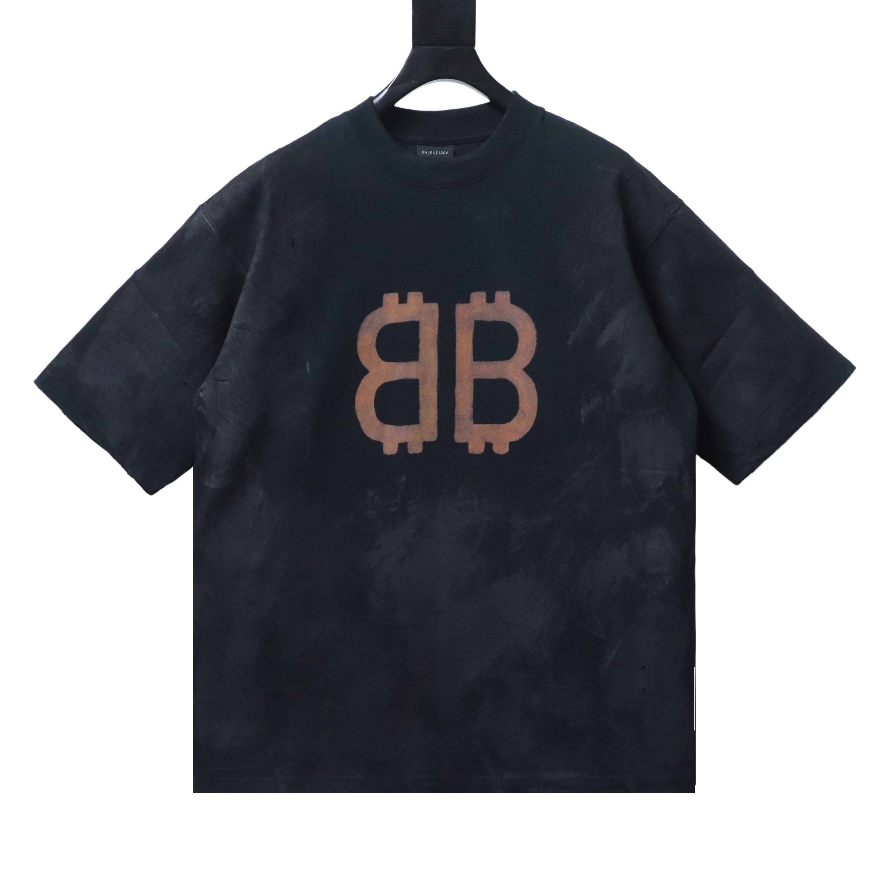 EM Sneakers Balenciaga Double B Distressed Hand-Painted Bitcoin Print T-Shirt Black