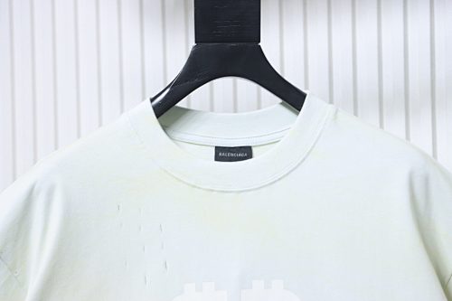EM Sneakers Balenciaga Double B Distressed Hand-Painted Bitcoin Print T-Shirt White