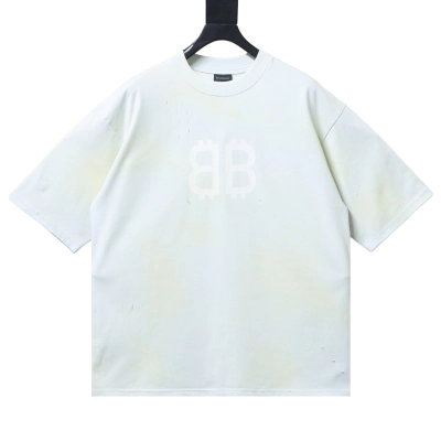 EM Sneakers Balenciaga Double B Distressed Hand-Painted Bitcoin Print T-Shirt White 01