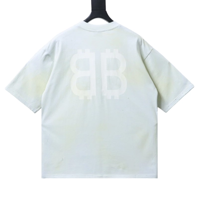 EM Sneakers Balenciaga Double B Distressed Hand-Painted Bitcoin Print T-Shirt White 02