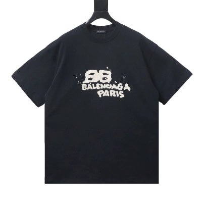 EM Sneakers Balenciaga Double B Graffiti Splatter Letter T-shirt Black 01