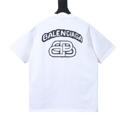EM Sneakers Balenciaga Lock-on Letter Graffiti Print T-shirt White 02