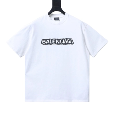EM Sneakers Balenciaga Lock-on Letter Graffiti Print T-shirt White 01