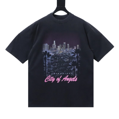 EM Sneakers Balenciaga Los Angeles Night View Distressed Black T-Shirt 01
