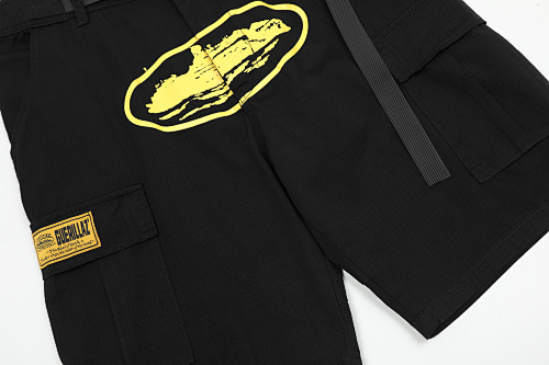 EM Sneakers Corteiz Alcatraz Cargo Shorts Black Yellow