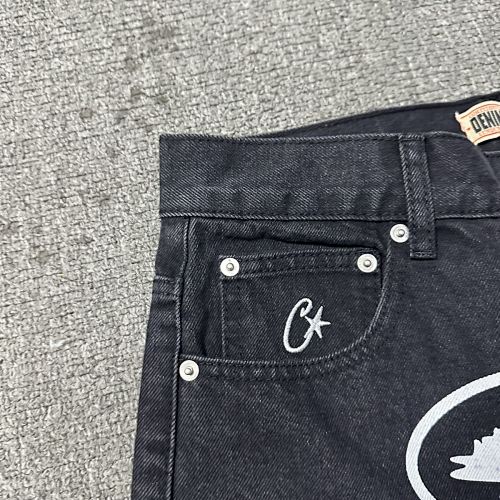 EM Sneakers Corteiz Alcatraz Denim Shorts Washed Black