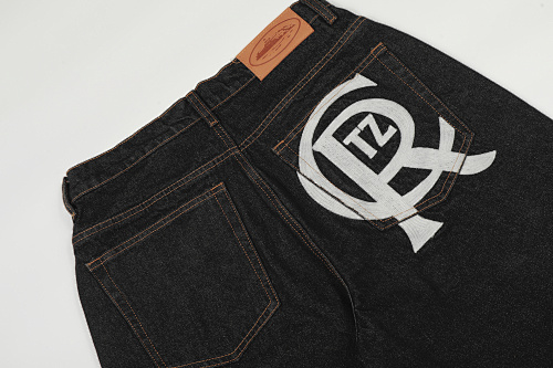 EM Sneakers Corteiz Crest Chainstitch Denim Shorts Washed Black