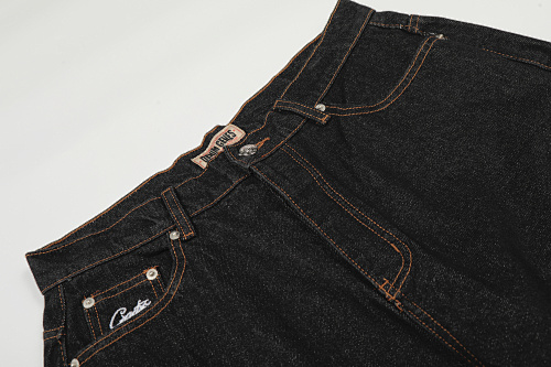 EM Sneakers Corteiz Crest Chainstitch Denim Shorts Washed Black