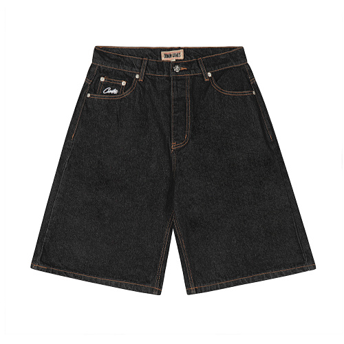 EM Sneakers Corteiz Crest Chainstitch Denim Shorts Washed Black