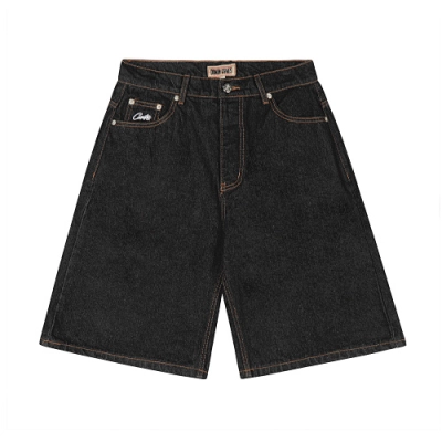 EM Sneakers Corteiz Crest Chainstitch Denim Shorts Washed Black 01