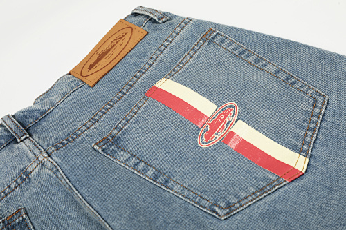 EM Sneakers Corteiz Dual Stripe Denim Shorts Washed Blue