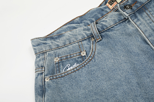 EM Sneakers Corteiz Dual Stripe Denim Shorts Washed Blue