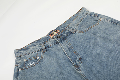 EM Sneakers Corteiz Dual Stripe Denim Shorts Washed Blue