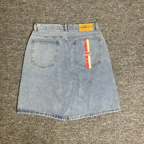 EM Sneakers Corteiz Dual Stripe Denim Shorts Washed Blue