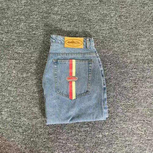 EM Sneakers Corteiz Dual Stripe Denim Shorts Washed Blue