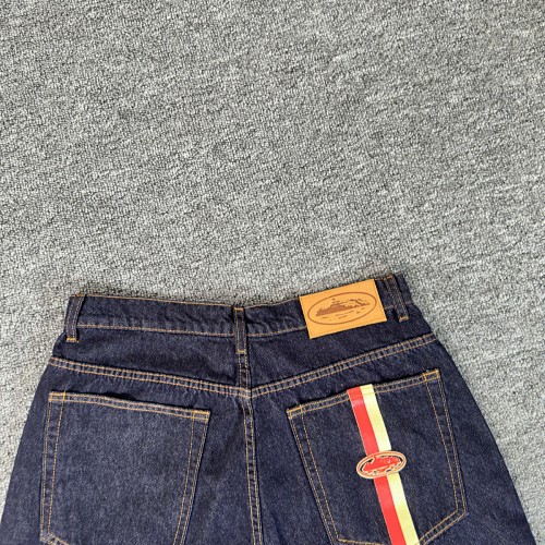 EM Sneakers Corteiz Dual Stripe Denim Shorts Washed Indigo