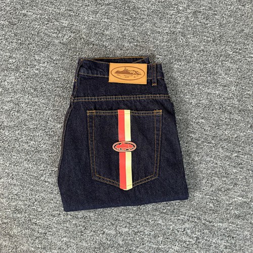 EM Sneakers Corteiz Dual Stripe Denim Shorts Washed Indigo