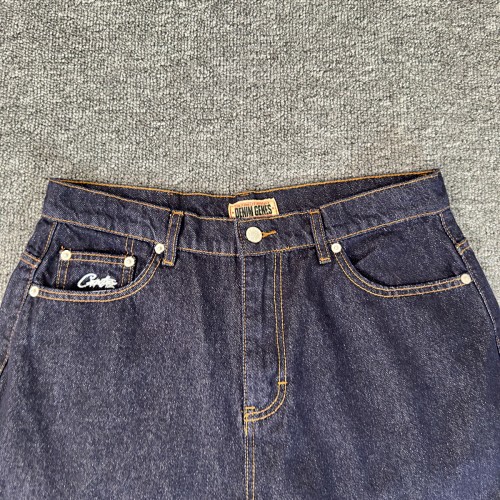 EM Sneakers Corteiz Dual Stripe Denim Shorts Washed Indigo