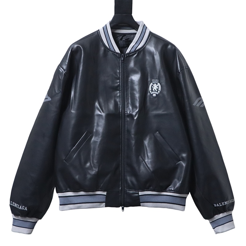 EM Sneakers Balenciaga BLCG 26SS 3M Embroidered Grey Manchester United Baseball Flight Leather Jacket