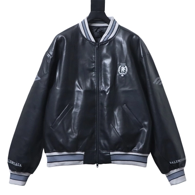 EM Sneakers Balenciaga BLCG 26SS 3M Embroidered Grey Manchester United Baseball Flight Leather Jacket 01