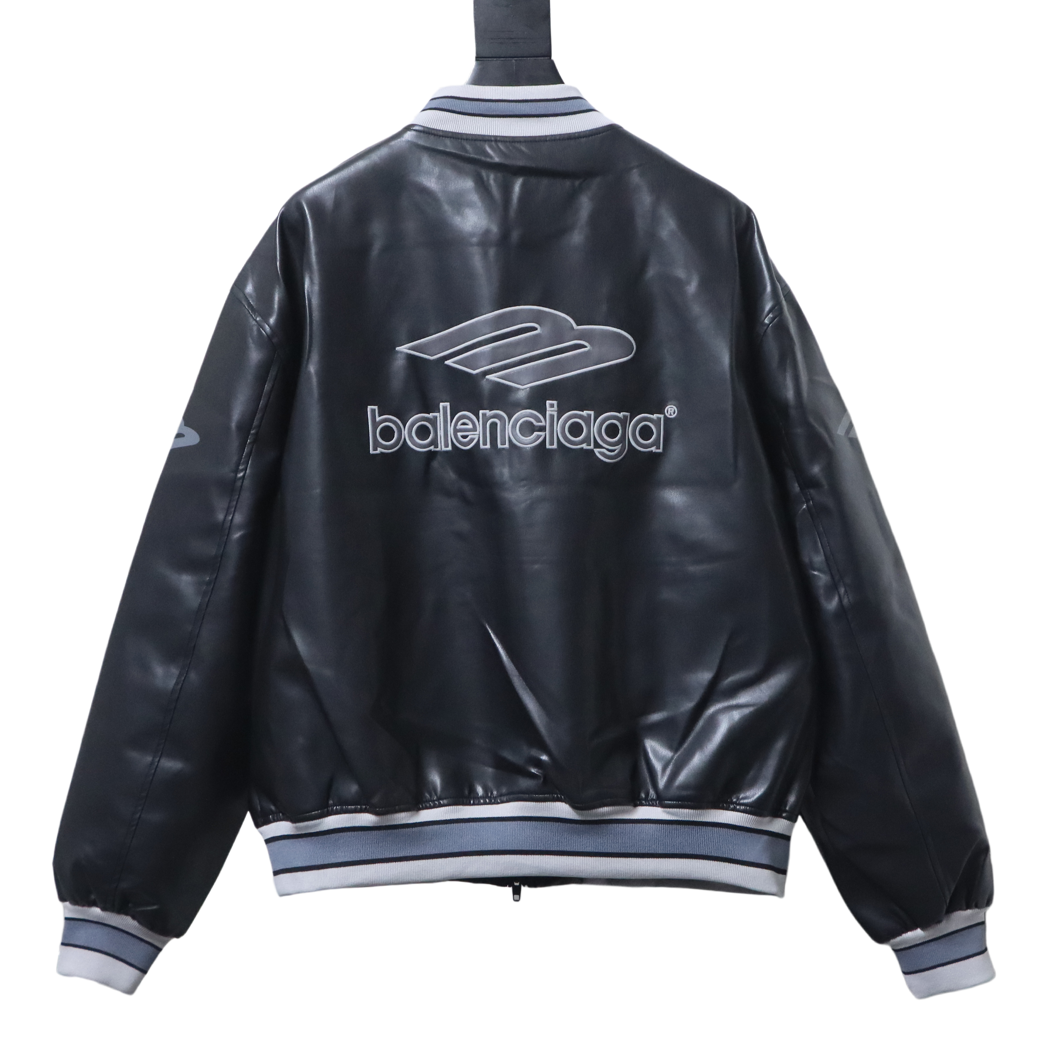 EM Sneakers Balenciaga BLCG 26SS 3M Embroidered Grey Manchester United Baseball Flight Leather Jacket