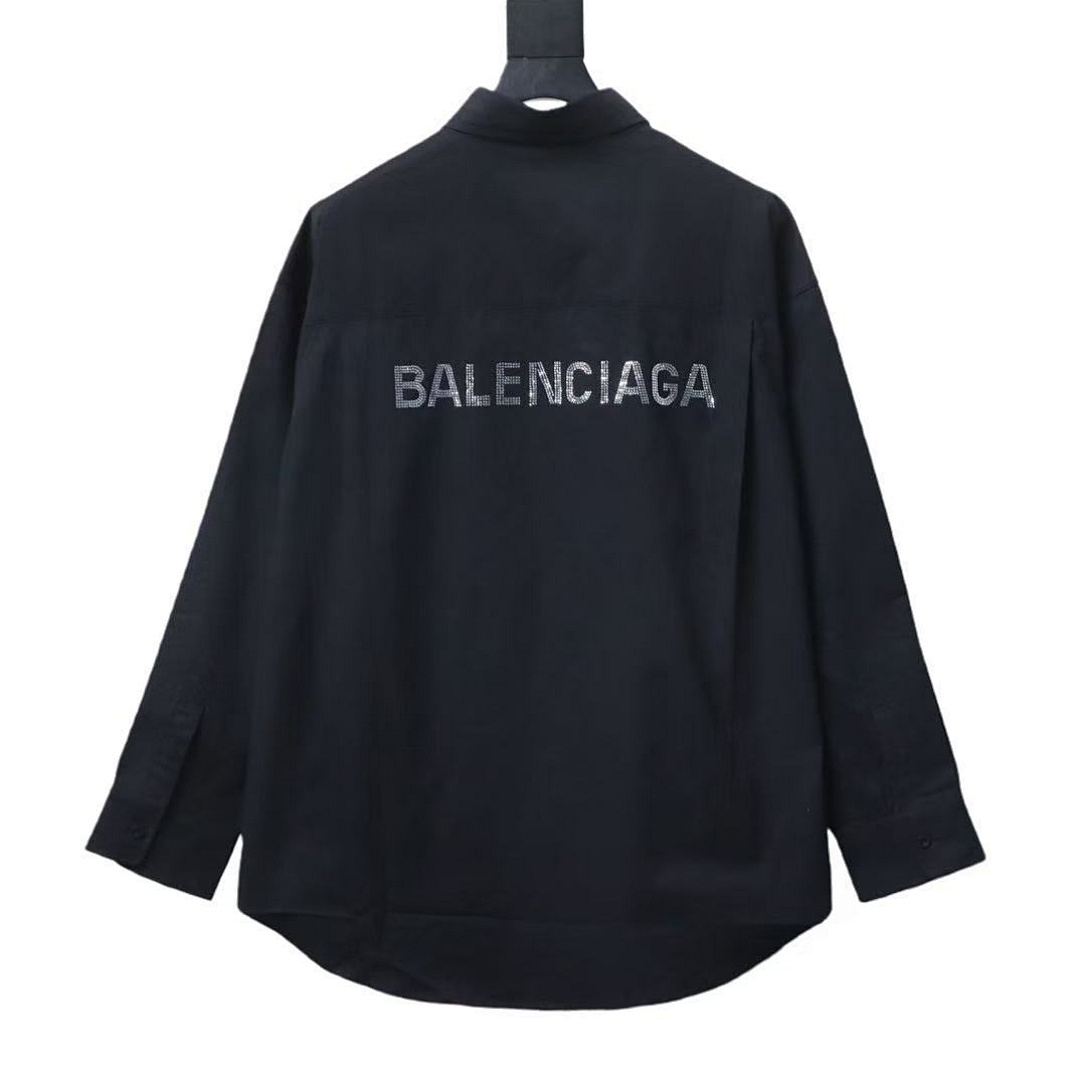EM Sneakers Balenciaga Classic Rhinestone Logo Long sleeved Shirt Black