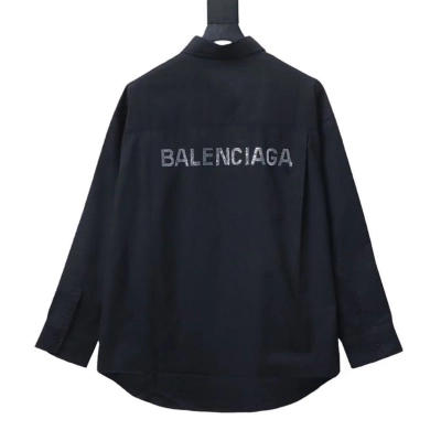 EM Sneakers Balenciaga Classic Rhinestone Logo Long sleeved Shirt Black 02