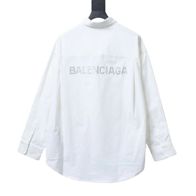 EM Sneakers Balenciaga Classic Rhinestone Logo Long sleeved Shirt White 02