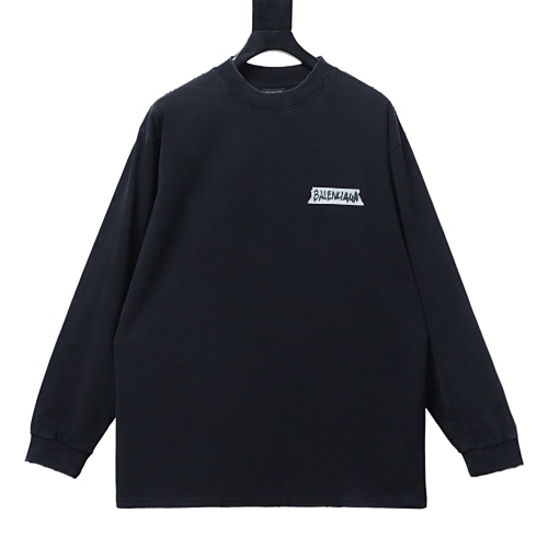 EM Sneakers Balenciaga Crewneck Long Sleeve Oversized Shirt Faded Washed Black