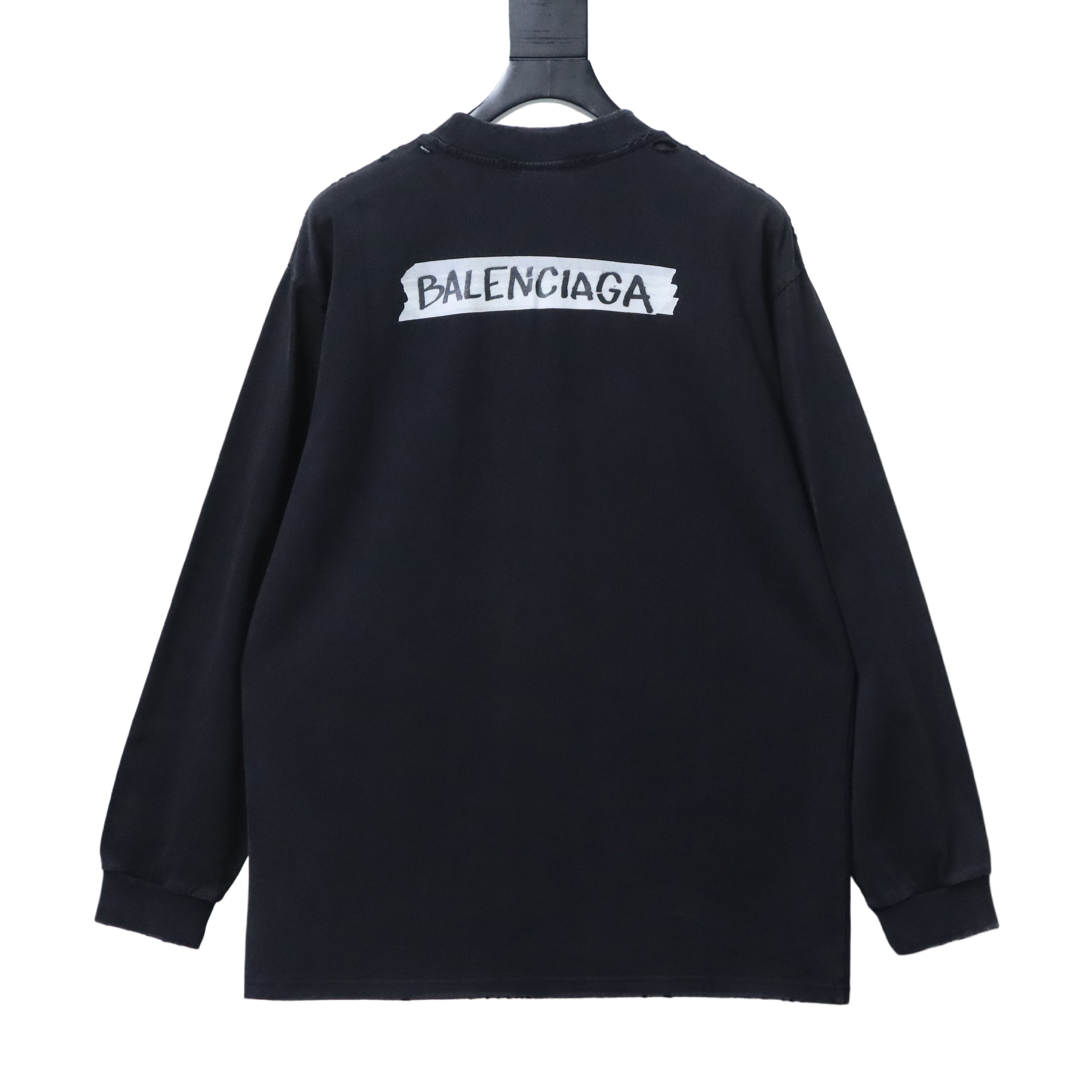 EM Sneakers Balenciaga Crewneck Long Sleeve Oversized Shirt Faded Washed Black