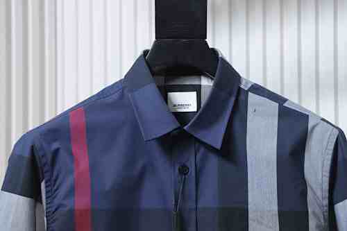EM Sneakers Burberry Check Stretch Cotton Poplin Long Sleeve Shirt Archive Blue